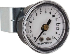 Ashcroft - 1-1/2" Dial, 1/8 Thread, 0-15 Scale Range, Pressure Gauge - Center Back Connection Mount - Exact Tool & Supply