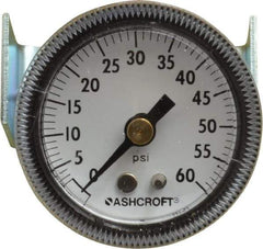 Ashcroft - 1-1/2" Dial, 1/8 Thread, 0-60 Scale Range, Pressure Gauge - Center Back Connection Mount - Exact Tool & Supply