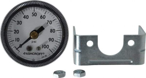 Ashcroft - 1-1/2" Dial, 1/8 Thread, 0-100 Scale Range, Pressure Gauge - Center Back Connection Mount - Exact Tool & Supply