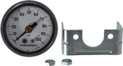 Ashcroft - 1-1/2" Dial, 1/8 Thread, 0-100 Scale Range, Pressure Gauge - Center Back Connection Mount - Exact Tool & Supply