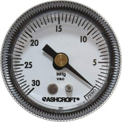 Ashcroft - 1-1/2" Dial, 1/8 Thread, 30-0 Scale Range, Pressure Gauge - Center Back Connection Mount - Exact Tool & Supply