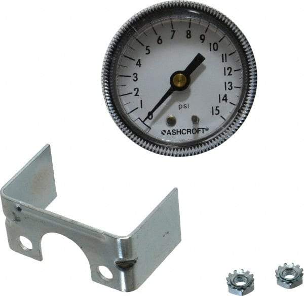 Ashcroft - 2" Dial, 1/4 Thread, 0-15 Scale Range, Pressure Gauge - Center Back Connection Mount - Exact Tool & Supply