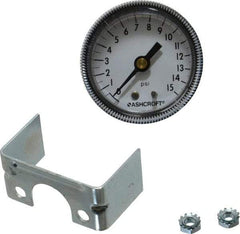 Ashcroft - 2" Dial, 1/4 Thread, 0-15 Scale Range, Pressure Gauge - Center Back Connection Mount - Exact Tool & Supply