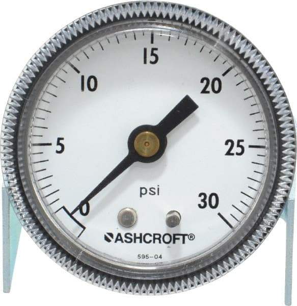 Ashcroft - 2" Dial, 1/4 Thread, 0-30 Scale Range, Pressure Gauge - Center Back Connection Mount - Exact Tool & Supply