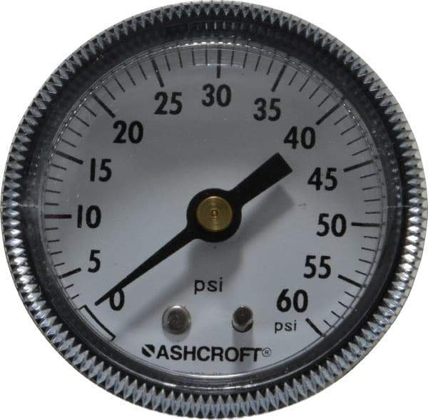 Ashcroft - 2" Dial, 1/4 Thread, 0-60 Scale Range, Pressure Gauge - Center Back Connection Mount - Exact Tool & Supply