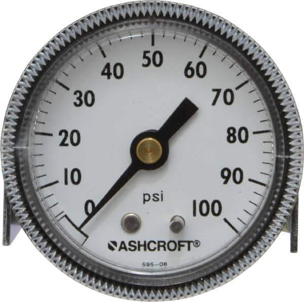 Ashcroft - 2" Dial, 1/4 Thread, 0-100 Scale Range, Pressure Gauge - Center Back Connection Mount - Exact Tool & Supply