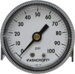 Ashcroft - 2" Dial, 1/4 Thread, 0-100 Scale Range, Pressure Gauge - Center Back Connection Mount - Exact Tool & Supply