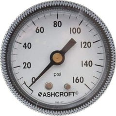 Ashcroft - 2" Dial, 1/4 Thread, 0-160 Scale Range, Pressure Gauge - Center Back Connection Mount - Exact Tool & Supply