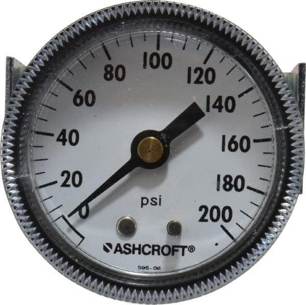Ashcroft - 2" Dial, 1/4 Thread, 0-200 Scale Range, Pressure Gauge - Center Back Connection Mount - Exact Tool & Supply