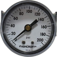 Ashcroft - 2" Dial, 1/4 Thread, 0-200 Scale Range, Pressure Gauge - Center Back Connection Mount - Exact Tool & Supply
