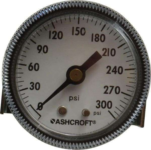 Ashcroft - 2" Dial, 1/4 Thread, 0-300 Scale Range, Pressure Gauge - Center Back Connection Mount - Exact Tool & Supply