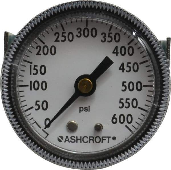 Ashcroft - 2" Dial, 1/4 Thread, 0-600 Scale Range, Pressure Gauge - Center Back Connection Mount - Exact Tool & Supply