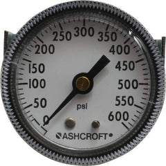 Ashcroft - 2" Dial, 1/4 Thread, 0-600 Scale Range, Pressure Gauge - Center Back Connection Mount - Exact Tool & Supply
