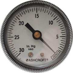 Ashcroft - 2" Dial, 1/4 Thread, 30-0 Scale Range, Pressure Gauge - Center Back Connection Mount - Exact Tool & Supply