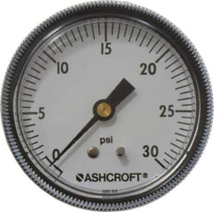 Ashcroft - 2-1/2" Dial, 1/4 Thread, 0-30 Scale Range, Pressure Gauge - Center Back Connection Mount - Exact Tool & Supply