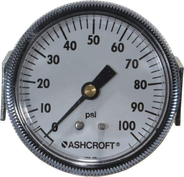 Ashcroft - 2-1/2" Dial, 1/4 Thread, 0-100 Scale Range, Pressure Gauge - Center Back Connection Mount - Exact Tool & Supply