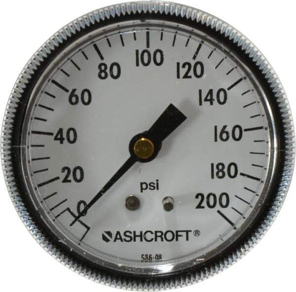 Ashcroft - 2-1/2" Dial, 1/4 Thread, 0-200 Scale Range, Pressure Gauge - Center Back Connection Mount - Exact Tool & Supply