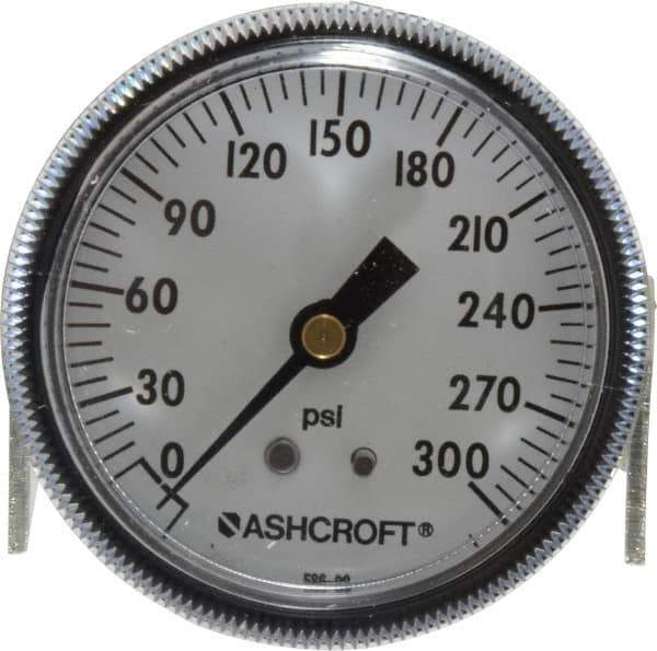 Ashcroft - 2-1/2" Dial, 1/4 Thread, 0-300 Scale Range, Pressure Gauge - Center Back Connection Mount - Exact Tool & Supply