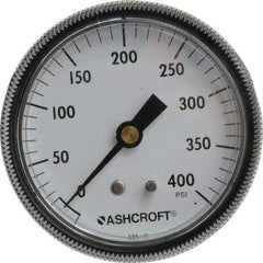 Ashcroft - 2-1/2" Dial, 1/4 Thread, 0-400 Scale Range, Pressure Gauge - Center Back Connection Mount - Exact Tool & Supply