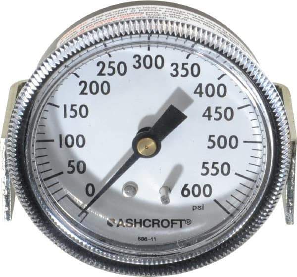 Ashcroft - 2-1/2" Dial, 1/4 Thread, 0-600 Scale Range, Pressure Gauge - Center Back Connection Mount - Exact Tool & Supply