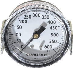 Ashcroft - 2-1/2" Dial, 1/4 Thread, 0-600 Scale Range, Pressure Gauge - Center Back Connection Mount - Exact Tool & Supply