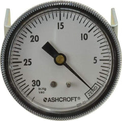 Ashcroft - 2-1/2" Dial, 1/4 Thread, 30-0 Scale Range, Pressure Gauge - Center Back Connection Mount - Exact Tool & Supply