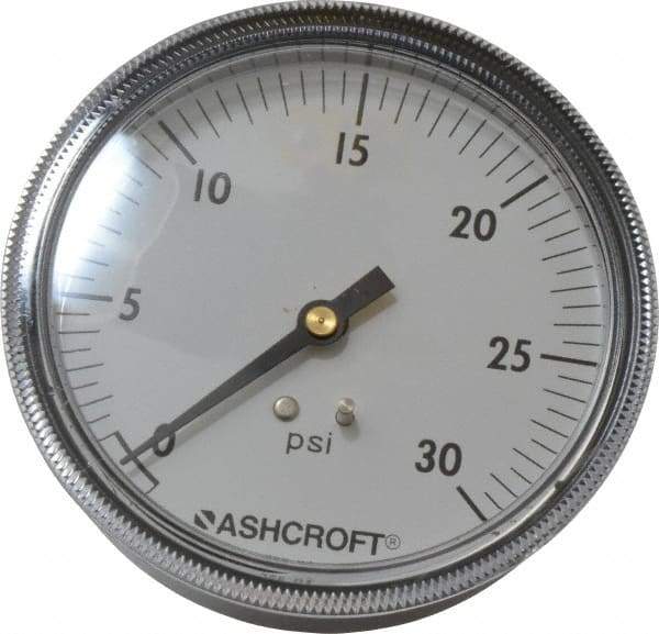 Ashcroft - 3-1/2" Dial, 1/4 Thread, 0-30 Scale Range, Pressure Gauge - Center Back Connection Mount - Exact Tool & Supply