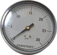 Ashcroft - 3-1/2" Dial, 1/4 Thread, 0-30 Scale Range, Pressure Gauge - Center Back Connection Mount - Exact Tool & Supply