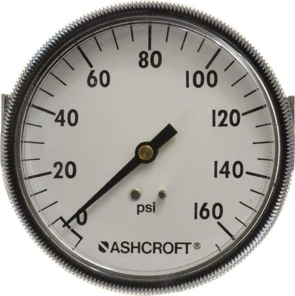 Ashcroft - 3-1/2" Dial, 1/4 Thread, 0-160 Scale Range, Pressure Gauge - Center Back Connection Mount - Exact Tool & Supply