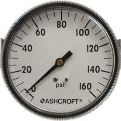 Ashcroft - 3-1/2" Dial, 1/4 Thread, 0-160 Scale Range, Pressure Gauge - Center Back Connection Mount - Exact Tool & Supply