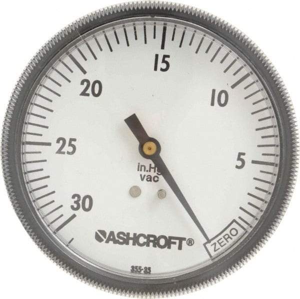 Ashcroft - 3-1/2" Dial, 1/4 Thread, 30-0 Scale Range, Pressure Gauge - Center Back Connection Mount - Exact Tool & Supply