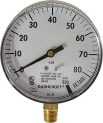 Ashcroft - 3-1/2" Dial, 1/4 Thread, 0-100 Scale Range, Pressure Gauge - Lower Connection Mount - Exact Tool & Supply