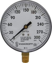 Ashcroft - 3-1/2" Dial, 1/4 Thread, 0-300 Scale Range, Pressure Gauge - Lower Connection Mount - Exact Tool & Supply