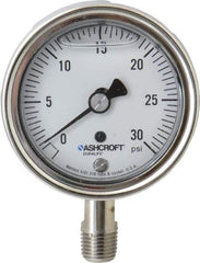 Ashcroft - 2-1/2" Dial, 1/4 Thread, 0-30 Scale Range, Pressure Gauge - Lower Connection Mount, Accurate to 1% of Scale - Exact Tool & Supply