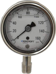 Ashcroft - 2-1/2" Dial, 1/4 Thread, 0-160 Scale Range, Pressure Gauge - Lower Connection Mount, Accurate to 1% of Scale - Exact Tool & Supply