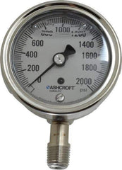 Ashcroft - 2-1/2" Dial, 1/4 Thread, 0-2,000 Scale Range, Pressure Gauge - Lower Connection Mount, Accurate to 1% of Scale - Exact Tool & Supply