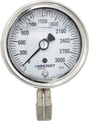 Ashcroft - 2-1/2" Dial, 1/4 Thread, 0-3,000 Scale Range, Pressure Gauge - Lower Connection Mount, Accurate to 1% of Scale - Exact Tool & Supply