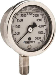 Ashcroft - 2-1/2" Dial, 1/4 Thread, 0-5,000 Scale Range, Pressure Gauge - Lower Connection Mount, Accurate to 1% of Scale - Exact Tool & Supply