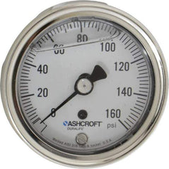 Ashcroft - 2-1/2" Dial, 1/4 Thread, 0-160 Scale Range, Pressure Gauge - Center Back Connection Mount, Accurate to 1% of Scale - Exact Tool & Supply