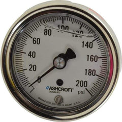 Ashcroft - 2-1/2" Dial, 1/4 Thread, 0-200 Scale Range, Pressure Gauge - Center Back Connection Mount, Accurate to 1% of Scale - Exact Tool & Supply