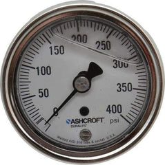 Ashcroft - 2-1/2" Dial, 1/4 Thread, 0-400 Scale Range, Pressure Gauge - Center Back Connection Mount, Accurate to 1% of Scale - Exact Tool & Supply