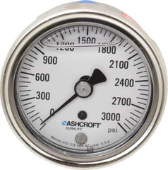 Ashcroft - 2-1/2" Dial, 1/4 Thread, 0-3,000 Scale Range, Pressure Gauge - Center Back Connection Mount, Accurate to 1% of Scale - Exact Tool & Supply
