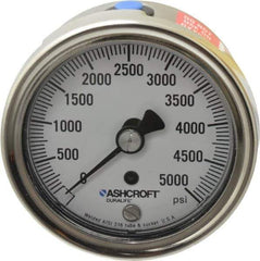 Ashcroft - 2-1/2" Dial, 1/4 Thread, 0-5,000 Scale Range, Pressure Gauge - Center Back Connection Mount, Accurate to 1% of Scale - Exact Tool & Supply