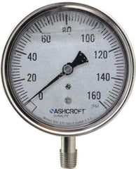 Ashcroft - 3-1/2" Dial, 1/4 Thread, 0-160 Scale Range, Pressure Gauge - Lower Connection Mount, Accurate to 1% of Scale - Exact Tool & Supply