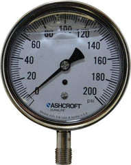 Ashcroft - 3-1/2" Dial, 1/4 Thread, 0-200 Scale Range, Pressure Gauge - Lower Connection Mount, Accurate to 1% of Scale - Exact Tool & Supply