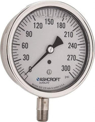 Ashcroft - 3-1/2" Dial, 1/4 Thread, 0-300 Scale Range, Pressure Gauge - Lower Connection Mount, Accurate to 1% of Scale - Exact Tool & Supply
