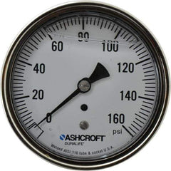 Ashcroft - 3-1/2" Dial, 1/4 Thread, 0-160 Scale Range, Pressure Gauge - Center Back Connection Mount, Accurate to 1% of Scale - Exact Tool & Supply