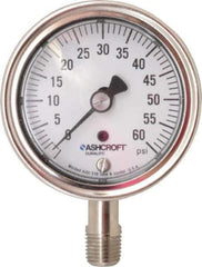 Ashcroft - 2-1/2" Dial, 1/4 Thread, 0-60 Scale Range, Pressure Gauge - Lower Connection Mount, Accurate to 1% of Scale - Exact Tool & Supply