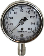 Ashcroft - 2-1/2" Dial, 1/4 Thread, 0-160 Scale Range, Pressure Gauge - Lower Connection Mount, Accurate to 1% of Scale - Exact Tool & Supply