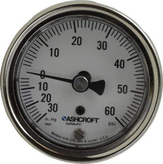 Ashcroft - 2-1/2" Dial, 1/4 Thread, 30-0-60 Scale Range, Pressure Gauge - Center Back Connection Mount, Accurate to 1% of Scale - Exact Tool & Supply